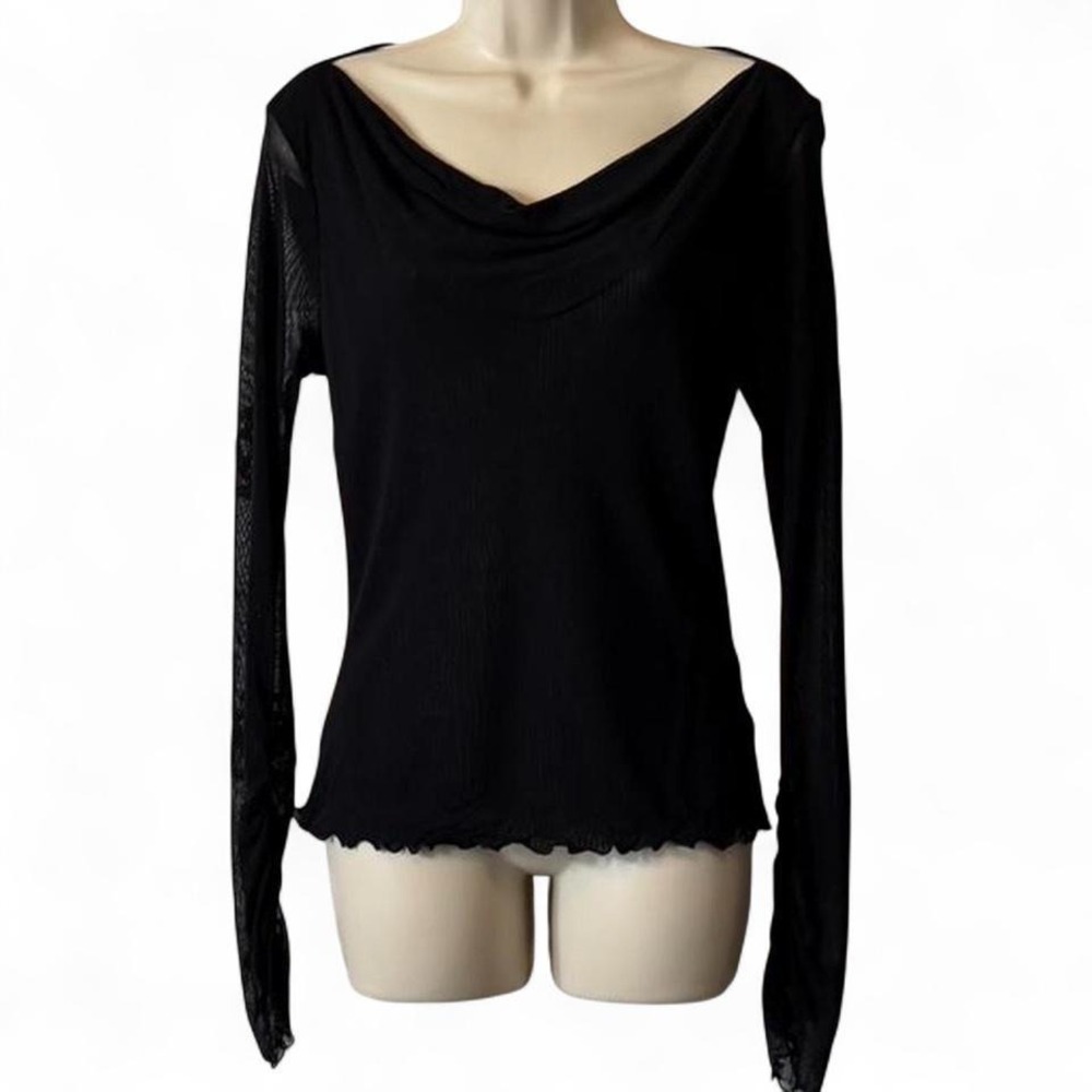 Rare Vintage Y2K Guess Black Cowl Neck Mesh Blouse, Women's Size S